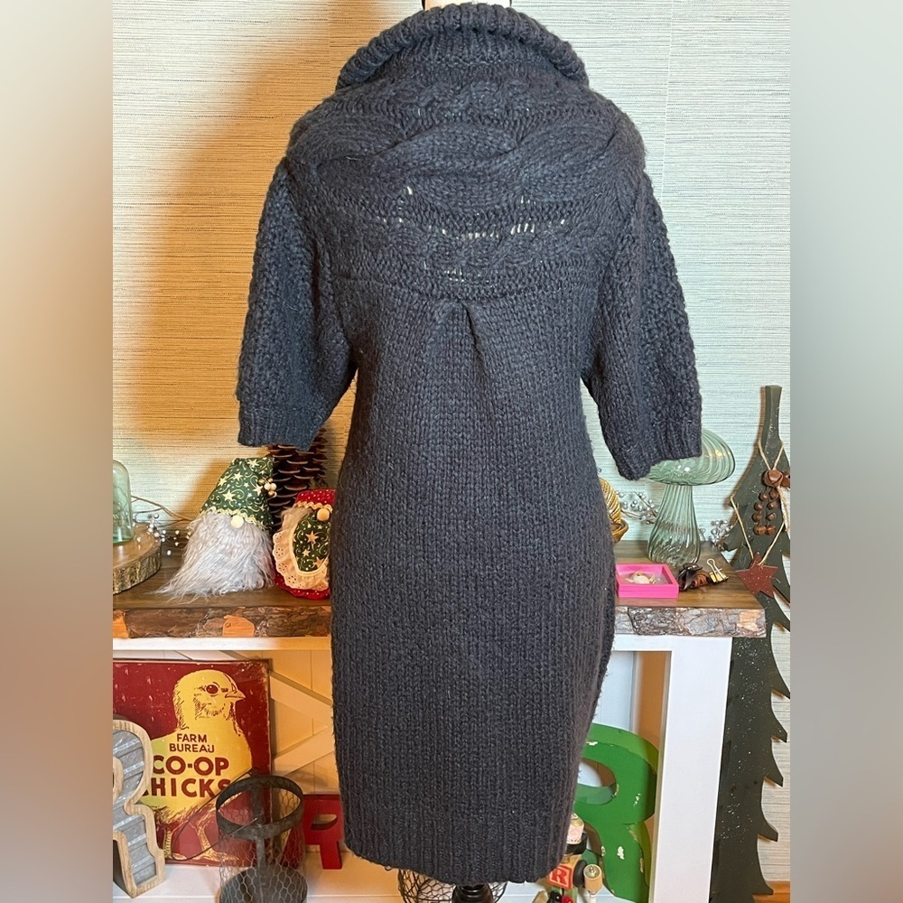 Free People Long Cardigan Sweater Grey Size Medium Short Sleeve Cable Knit - Picture 2 of 9